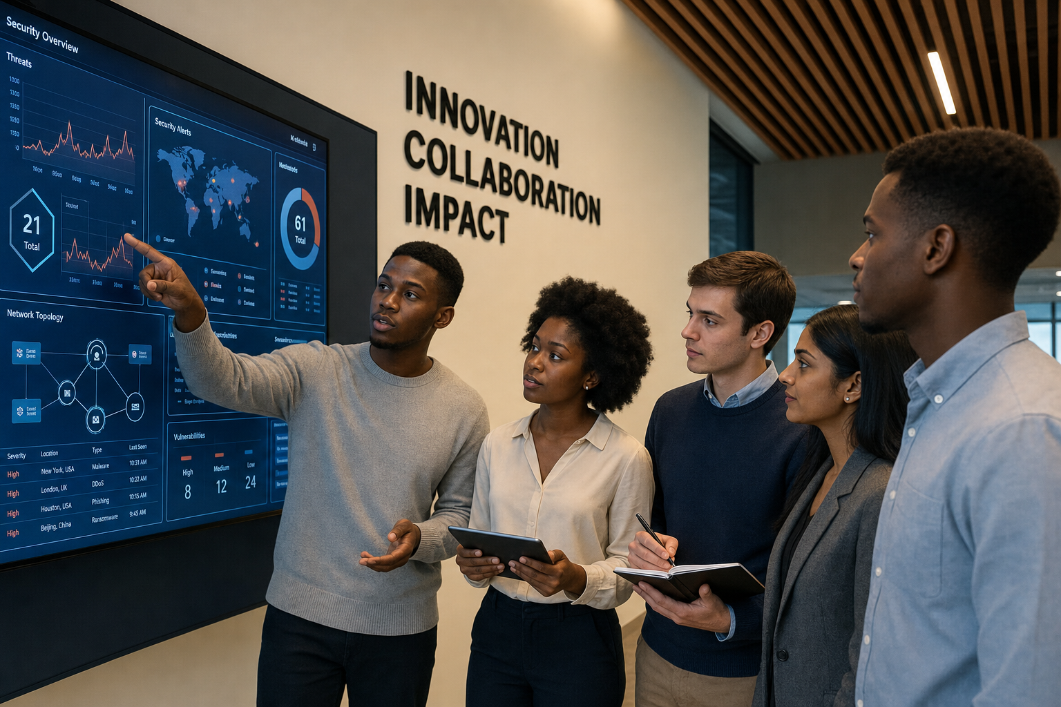 Engineers collaborating in a modern learning and workspace in Kigali